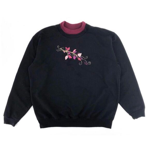 embroidered double collar crewneck sweatshirt Y2K 2000s vintage - Picture 1 of 4